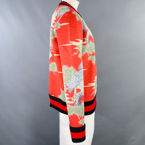 GUCCI Size XL Red Multi Color Print Modal Crew Neck Sweatshirt