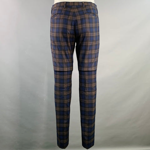 Costume croisé en laine à revers crantés PAUL SMITH, taille 38, motif écossais bleu marine et marron