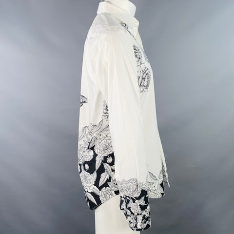 VALENTINO 2021 Size M White Black Floral Cotton Button Up Long Sleeve Shirt
