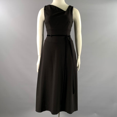 DONNA KARAN Size 6 Black Polyester Blend Sheath Mid-Calf Dress