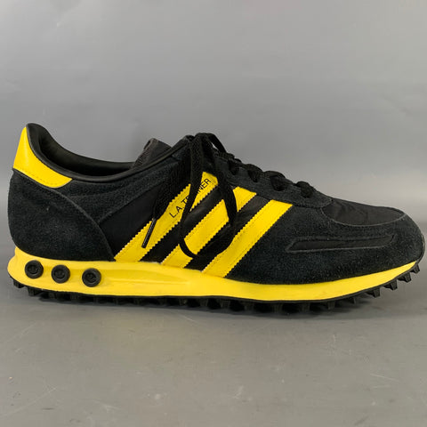 ADIDAS Size 10.5 Black Yellow Mixed Fabrics Low Top Sneakers