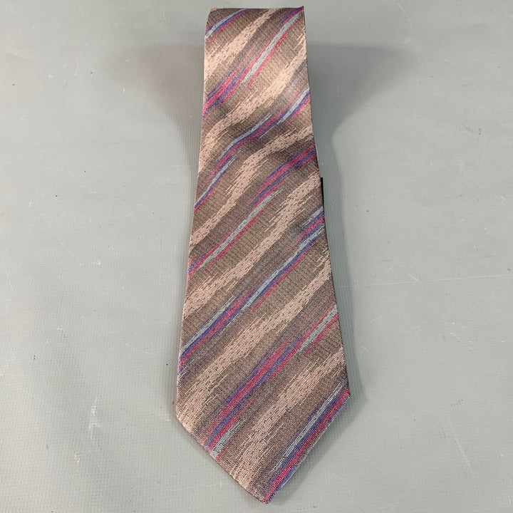 FENDI One Size Purple Taupe Diagonal Stripe Silk Tie