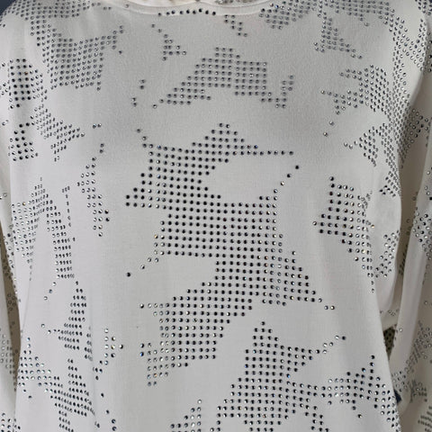 DAVID KOMA Size S White Silver Cotton Floral Rhinestone Hooded Sweater