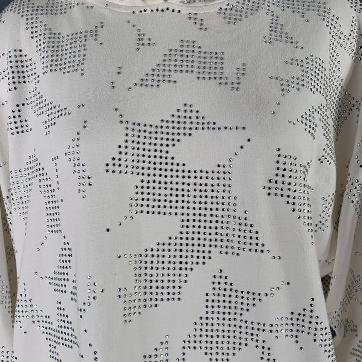 DAVID KOMA Size S White Silver Cotton Floral Rhinestone Hooded Sweater