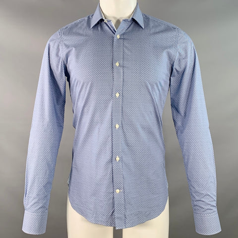 TED BAKER ENDURANCE Size S Blue White Woven Cotton Curved Cutaway Long Sleeve Shirt