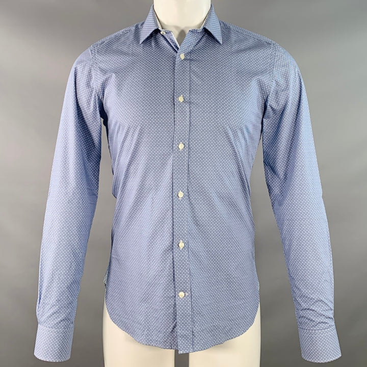 TED BAKER ENDURANCE Size S Blue White Woven Cotton Curved Cutaway Long Sleeve Shirt