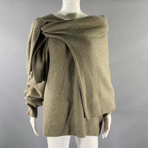 CELINE Size M Khaki Green Wool Cashmere Wrap Pullover