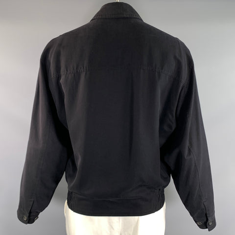 ERMENEGILDO ZEGNA Size L Black Viscose Silk Blend Pointed Collar Jacket