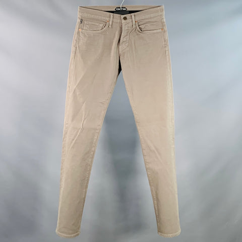 TOM FORD Size 30 Grey Slate Cotton Blend Twill Slim Straight Button Fly Jeans
