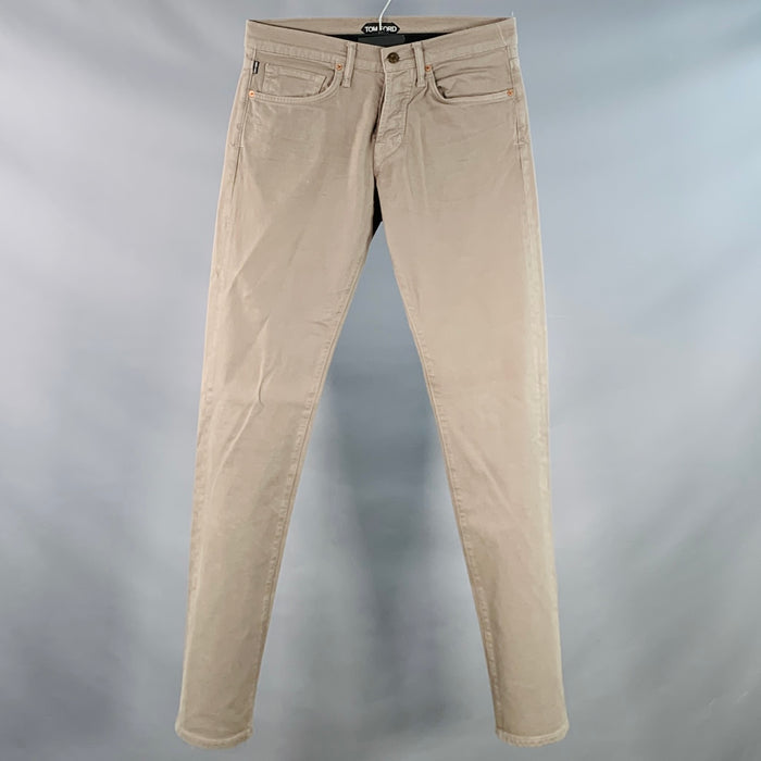 TOM FORD Size 30 Grey Slate Cotton Blend Twill Slim Straight Button Fly Jeans