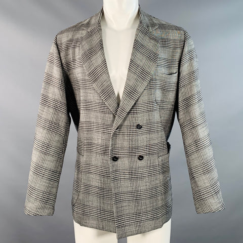MS BRAQUE Size 40 Black White Glenplaid Polyester Blend Double Breasted Jacket