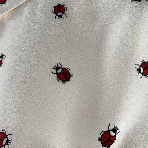BAND OF OUTSIDERS Size 0 Cream Red Silk Lady Bug Long Sleeve Blouse