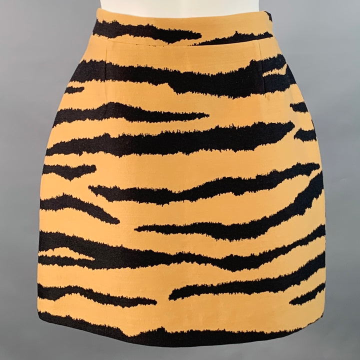 PROENZA SCHOULER Size 8 Tan Black Wool Silk Animal Print Back Zip Mini Skirt
