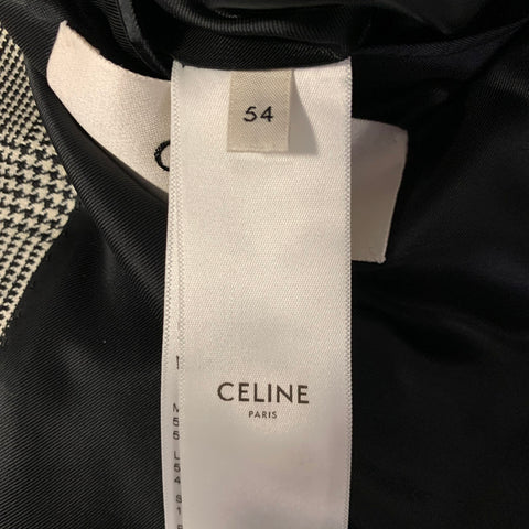 CELINE Size 44 Grey Black Glen Check Wool Linen Notch Lapel Sport Coat