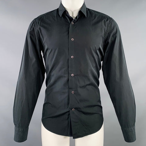 LANVIN Size 40 Black Cotton Spread Collar Long Sleeve Shirt