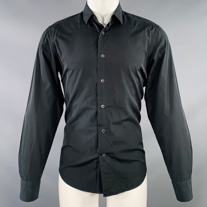 LANVIN Size 40 Black Cotton Spread Collar Long Sleeve Shirt