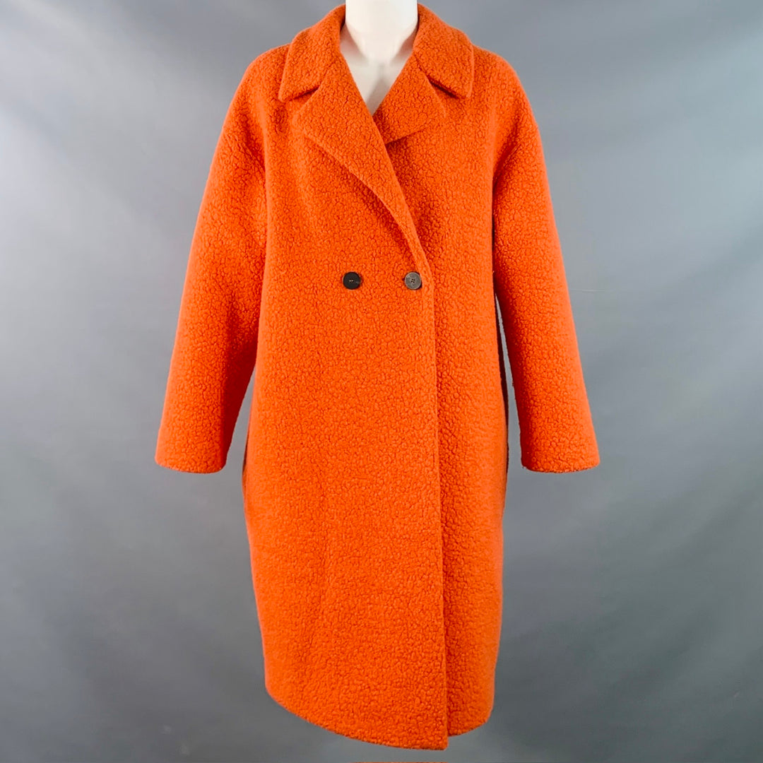 HARRIS WHARF LONDON Size 4 Orange Wool Blend Textured Faux Fur Notch Lapel Coat