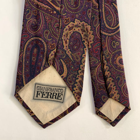 GIANFRANCO FERRE Burgundy Navy Brown Paisley Silk Tie