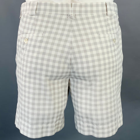 BLACK FLEECE Size M Grey White Checkered Cotton Button Fly Shorts