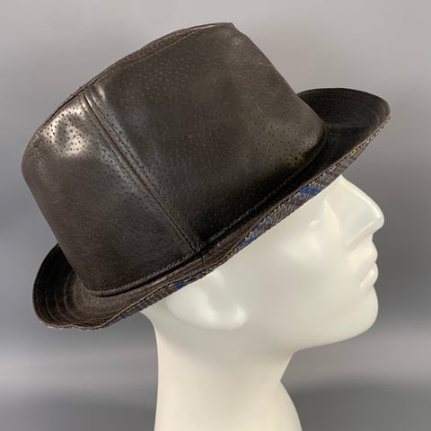 ETRO Size L Brown Grey Plaid Leather Hat