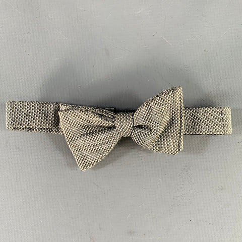 DUNHILL Black White Woven Silk Bow Tie
