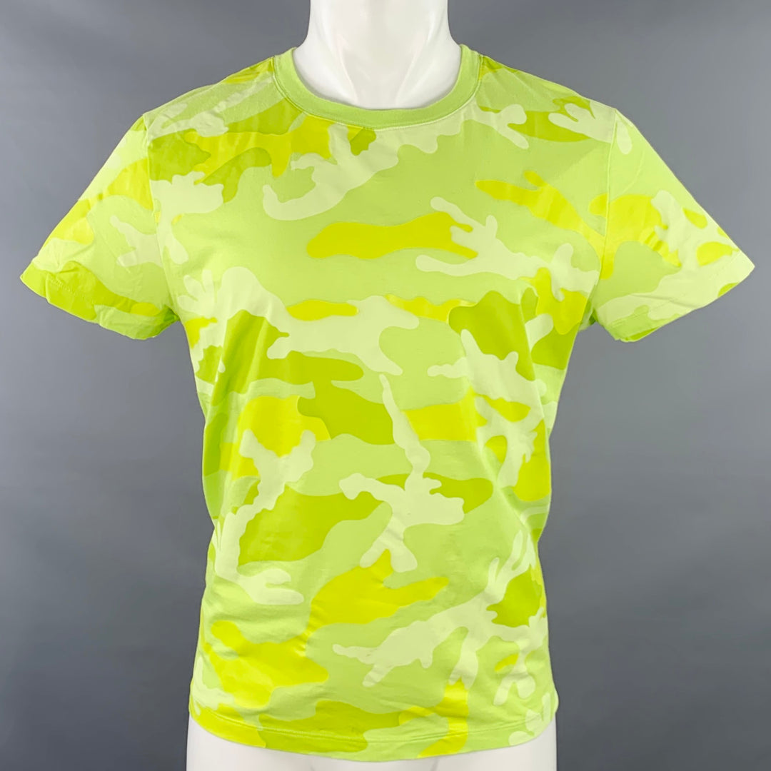 VALENTINO Size M Neon Green Yellow Camouflage Cotton Crew Neck T-shirt