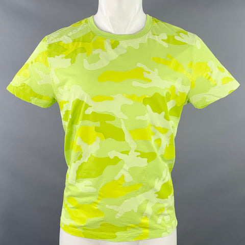 VALENTINO Size M Neon Green Yellow Camouflage Cotton Crew Neck T-shirt