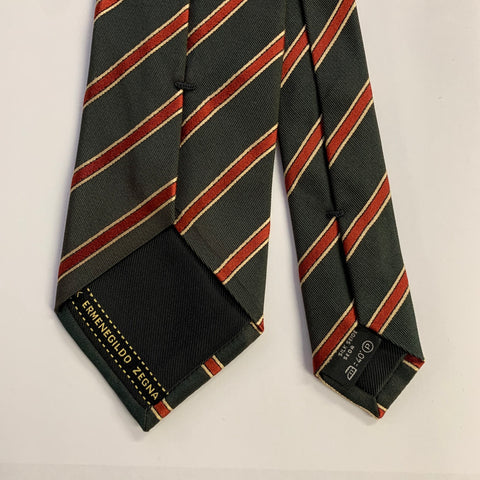 ERMENEGILDO ZEGNA Grey Rust Diagonal Stripe Silk Tie