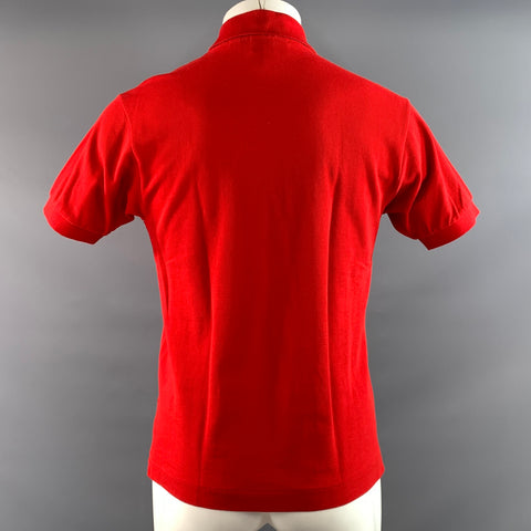 LACOSTE Size S Red Patch Cotton Spread Collar Polo