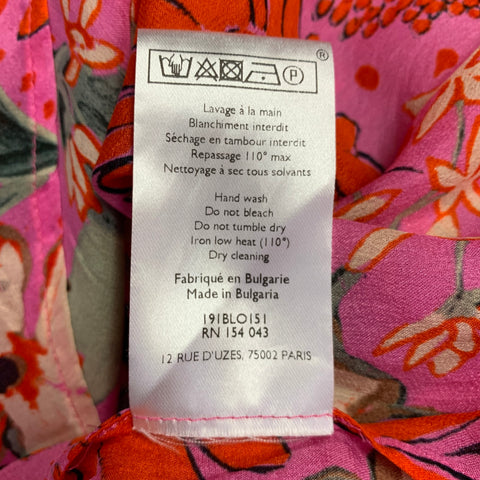 SEZANE Size 4 Pink Multi Color Silk Flower One Pocket Blouse