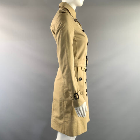 BURBERRY Size 0 Beige Cotton Double Breasted Coat