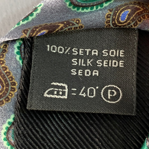 ERMENEGILDO ZEGNA Grey Green Paisley Silk Tie