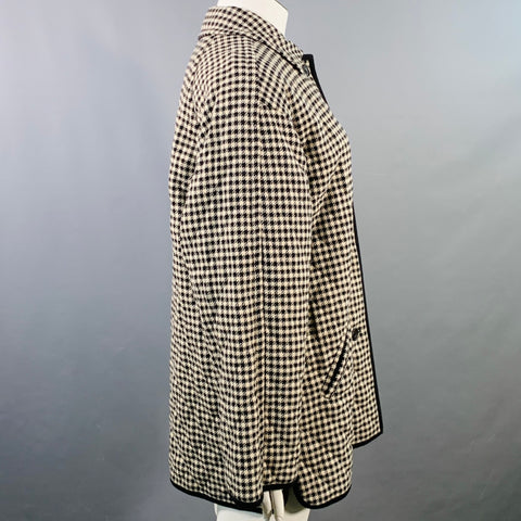 AQUASCUTUM Size XL Black Beige Wool Houndstooth Quilted Buttoned Jacket