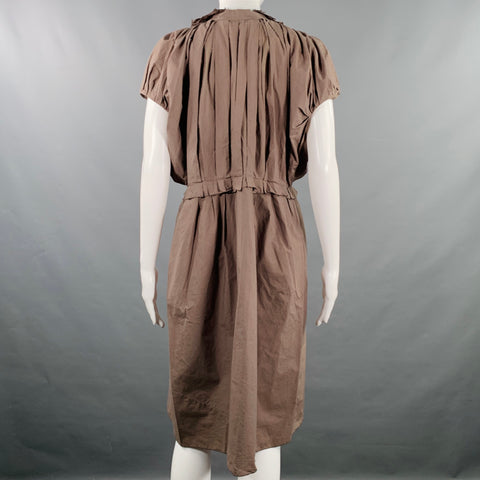 MARNI Size S Khaki Cotton Pleated Knee Length Dress