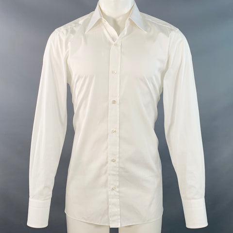 TOM FORD Size M White Cotton Curved Cutaway Button Up Long Sleeve Shirt