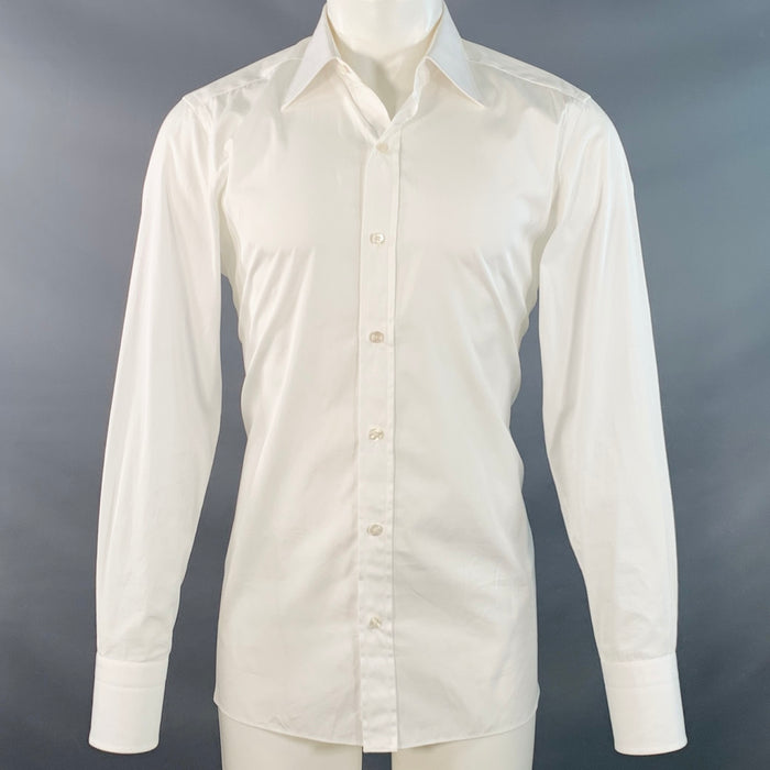 TOM FORD Size M White Cotton Curved Cutaway Button Up Long Sleeve Shirt
