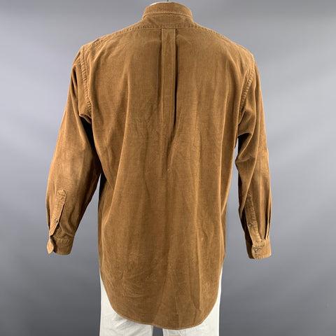 RALPH LAUREN Size L Tan Camel Corduroy Cotton Patch Pockets Long Sleeve Shirt