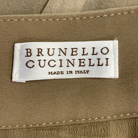 BRUNELLO CUCINELLI Size 8 Beige Taupe Silk Pleated Asymmetrical High Low Long Skirt