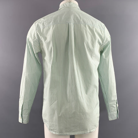 A.P.C. Size M Green White & Blue Stripe Cotton Button Up Long Sleeve Shirt