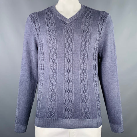 LENOR ROMANO Pull col V en laine mérinos torsadée bleu gris Taille L
