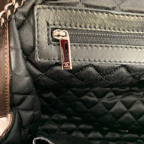 CHANEL Perfect Day FW 2007 Brown Gunmetal Quilted Calfskin Top Handles Handbag