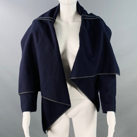 COMME des GARCONS Vintage 1999 Size M Navy Wool Blend Unstructured Shawl Collar Open Front Jacket