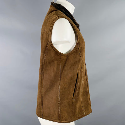 ARTICO Size 38 Brown Suede Shearing Zip Up Vest