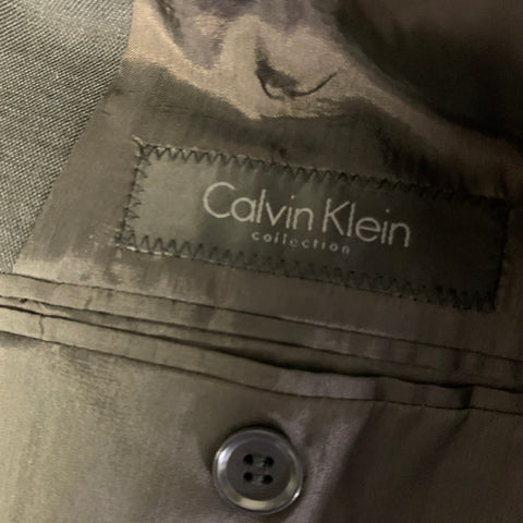 CALVIN KLEIN COLLECTION Chest Size 40 Grey Dark Wool Notch Lapel Suit