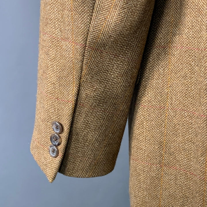 O'CONNELL'S Size 42 Long Brown Herringbone Wool Sport Coat