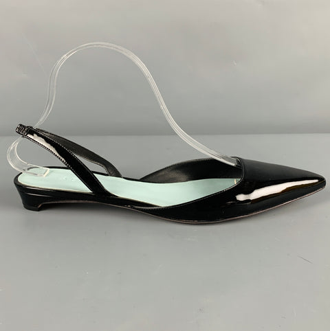 AERA Zapatos planos con correa al tobillo de charol sintético negro talla 10.5