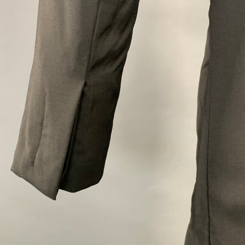 DIOR HOMME Taille 34 Manteau ceinturé en laine vierge noire et grise avec liseré contrastant