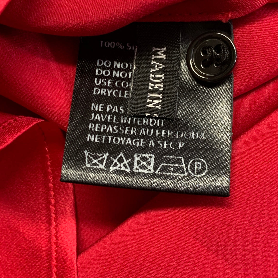 HAIDER ACKERMANN Size S Red Silk Satin Nehru Collar Hidden Buttons Shirt