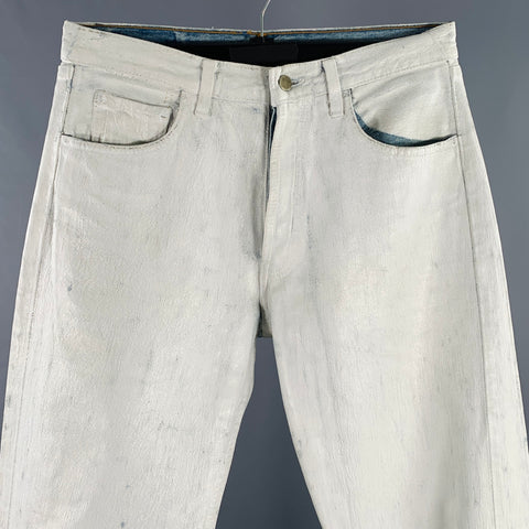 MAISON MARTIN MARGIELA Size 32 White Blue Painted Denim Button Fly Jeans