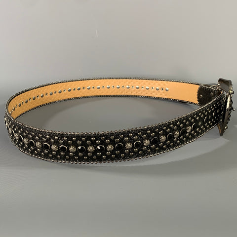NO BRAND Size M Black Silver Rhinestones Leather Belt